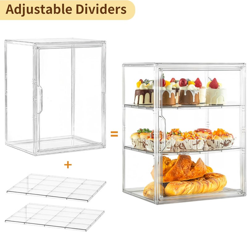 Attelite Pastry Display Case, Large Bread Box for Kitchen Countertop, 2 Pack 3 Layers Adjustable Clear Bread Storage with Magnetic Door, Bread Container for Bread, Bagel, Donut - Image 4